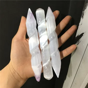 14-15CM Natural Clear Gypsum Selenite Crystal Wand Massage Stick Energy Stone Gemstone Wicca Decor Point Gift From Moroccan 1