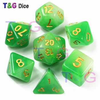 

Double Effect Glow In Dark Dice,Green Color 7 Pc/set D4 D6 D8 D10 D10% D12 D20 DND, Bar