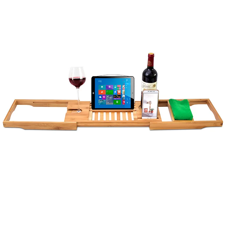 70-105cm Extendable Bamboo Bath Caddy Tray Nonslip Bath Tray Spa Bathtub Book Wine Tablet Bathroom Wooden Bathtub Bar Storage