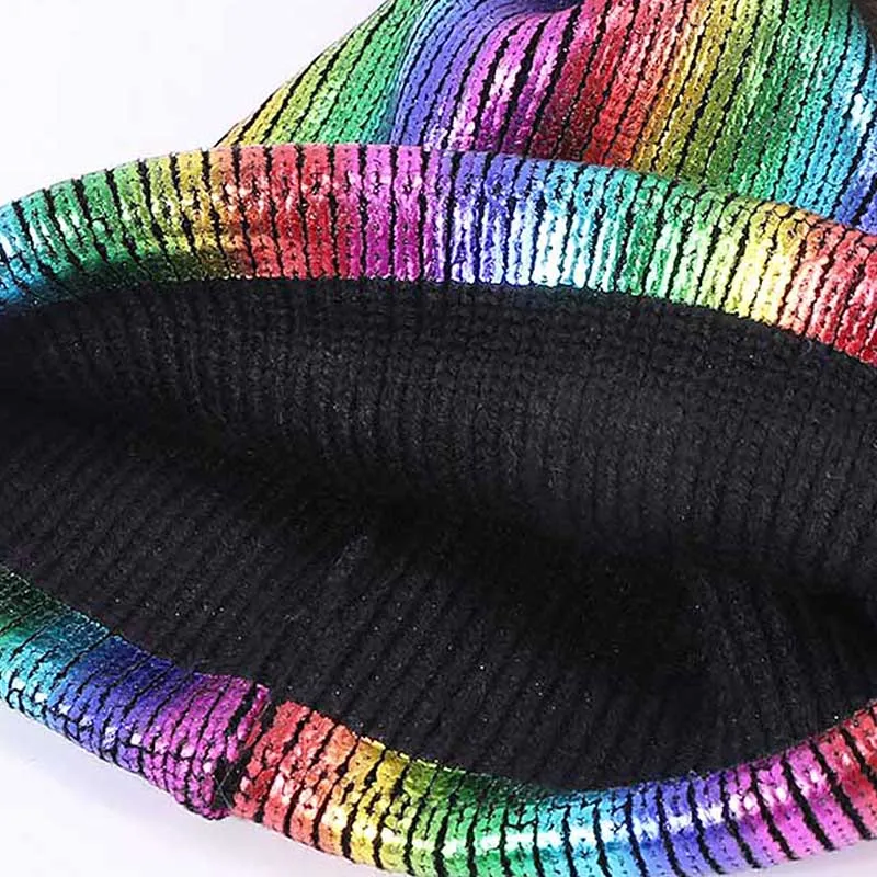 Autumn Winter Ins Gold Silver Purple Metallic Unisex Acrylic Knitted Beanie Cap Hat Skullies Girls Beanies Women Caps 2018 New 5