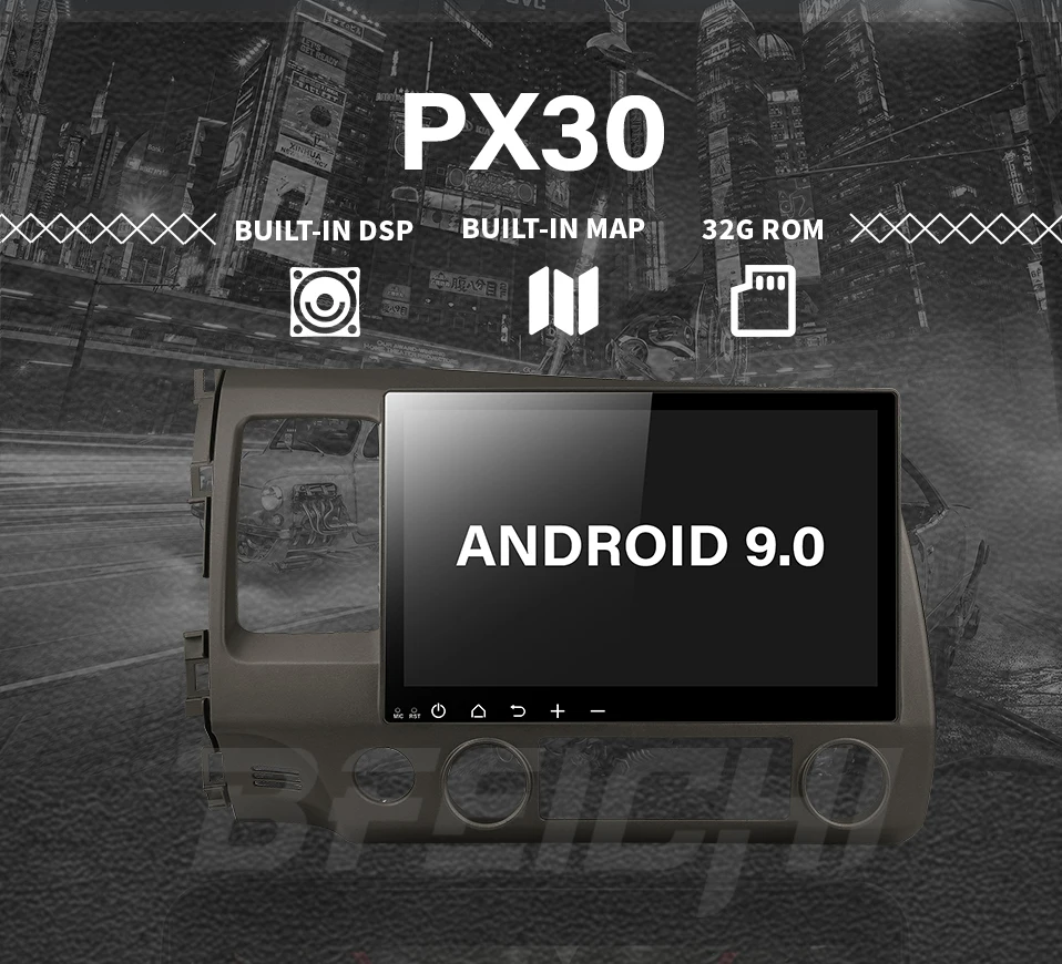 Clearance android 9.0 PX30 car dvd gps player for honda civic 2006-2011 with radio gps navigation support mirror link steering wheel 1