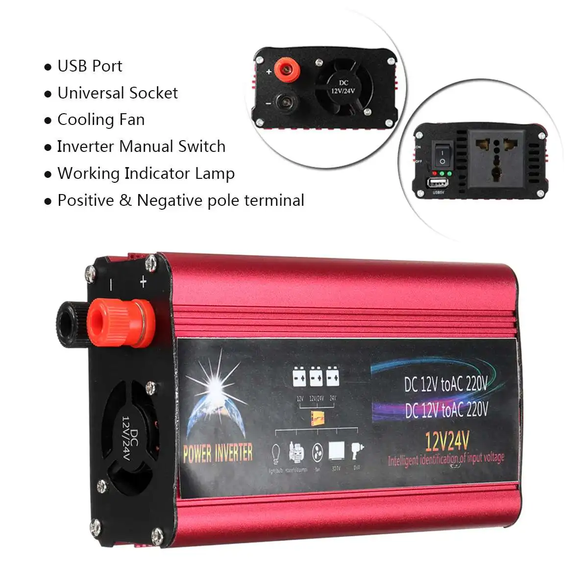 

Inverter 12v 220v 2000W/3000W DC 24V to AC 220V Car Power Solar Inverter Modified Sine Wave Car Charger USB Converter Adapter