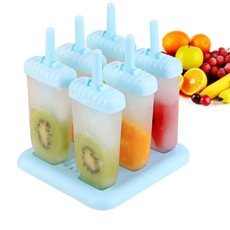 

6Pcs Ice Lolly Cream Maker Mold DIY Mould Frozen Popsicle Yogurt Icebox Ice Cream Tools Rectangle Shaped Reusable Baking Moulds
