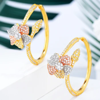 

GODKI Luxury Flower AAA Cubic Zircon Statement Big Hoop Earrings For Women Wedding DUBAI Bridal Round Circle Hoop Earrings 2018