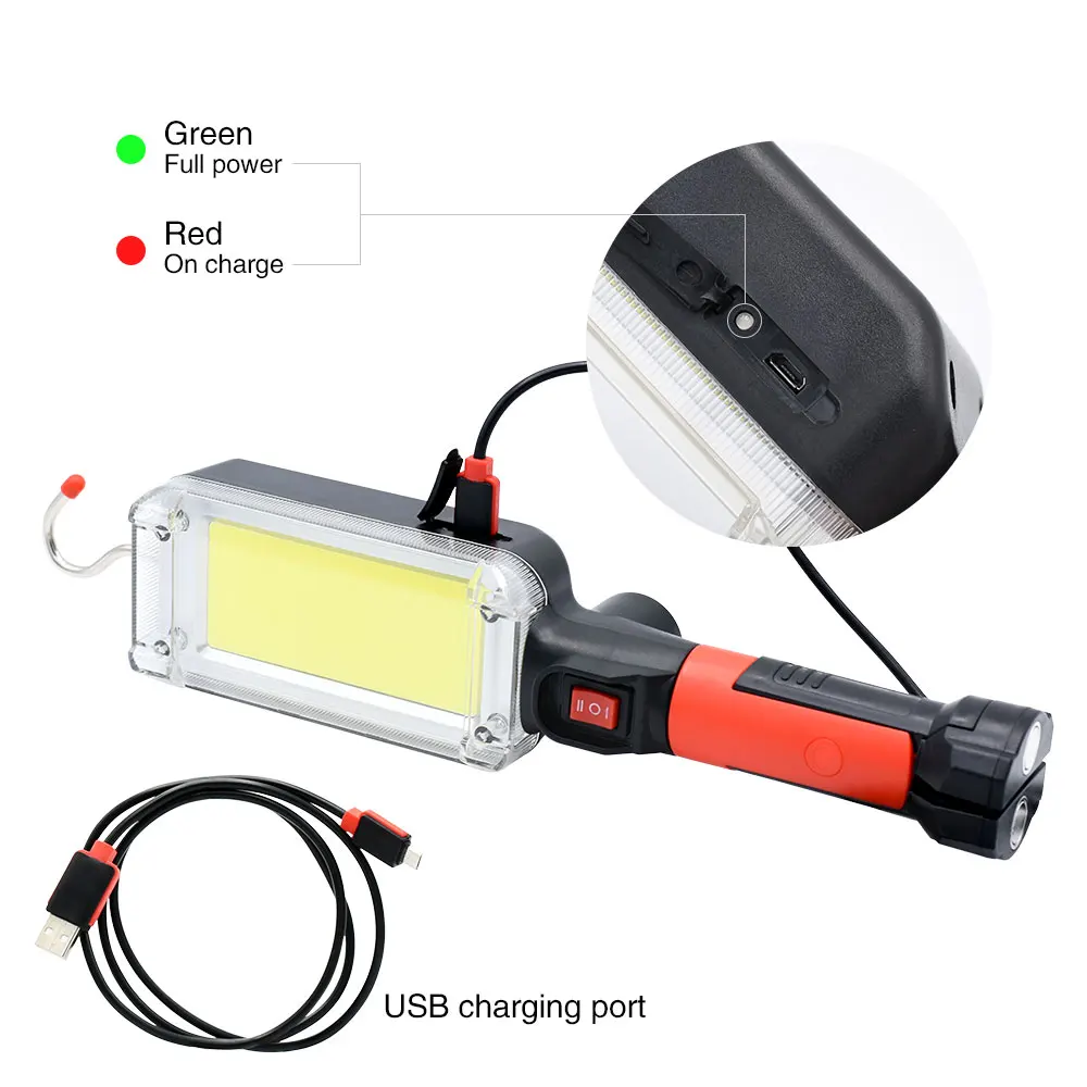 

LED Work Light Powerful Portable Lantern Hook Magnet Camping Lamp COB USB Rechargeable 18650 Flashlight Torch Waterproof