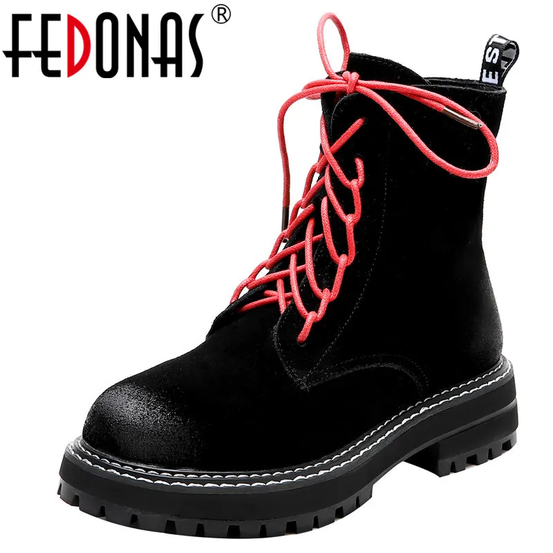 

FEDONAS Classic Women Round Toe Ankle Boots Genuine Leather Short Boots Party Basic Shoes Woman Winter Warm Flats Platform Boots