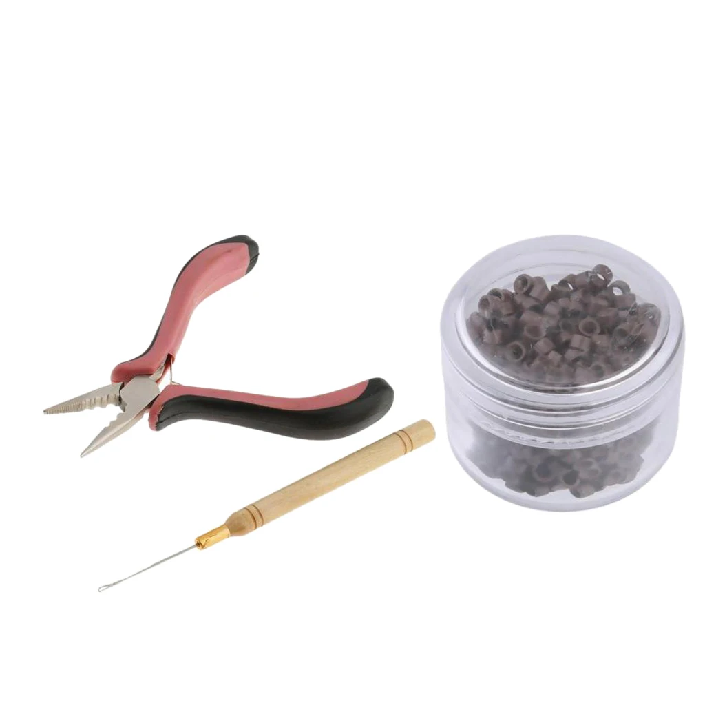 Professional Feather Hair Extensions Set 500pcs Aluminum Micro Beads& Hook & Pliers Tool Kit