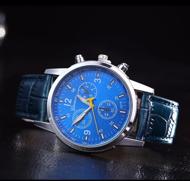 New Sport Wristwatches Men Luxury Crocodile PU Leather Analog Watches Men business yellow pin military Clock Relogio Masculino