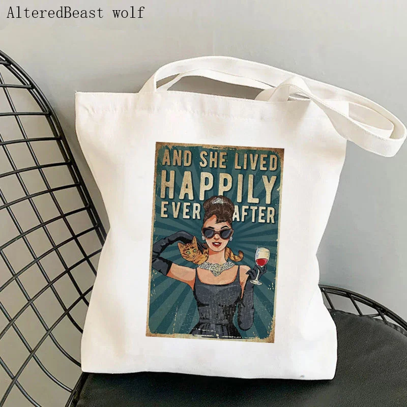 Women Shopper bag Black And White Cats You And Me We Got This Fowers Bag Harajuku Shopping girl handbag Tote Shoulder Lady Bag