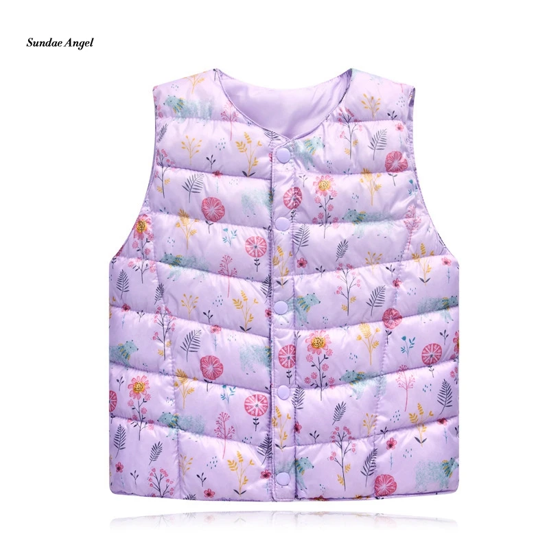 Детский зимний жилет с круглым вырезом и цветочным принтом|children waistcoat|kids vestwinter kids