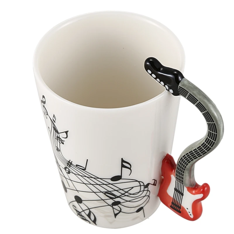 Креативная музыкальная стильная керамическая кружка для гитары, Кофейная, чайная, молочная, с ручкой, кофейная кружка, новинка, подарки, Красная гитара, черная