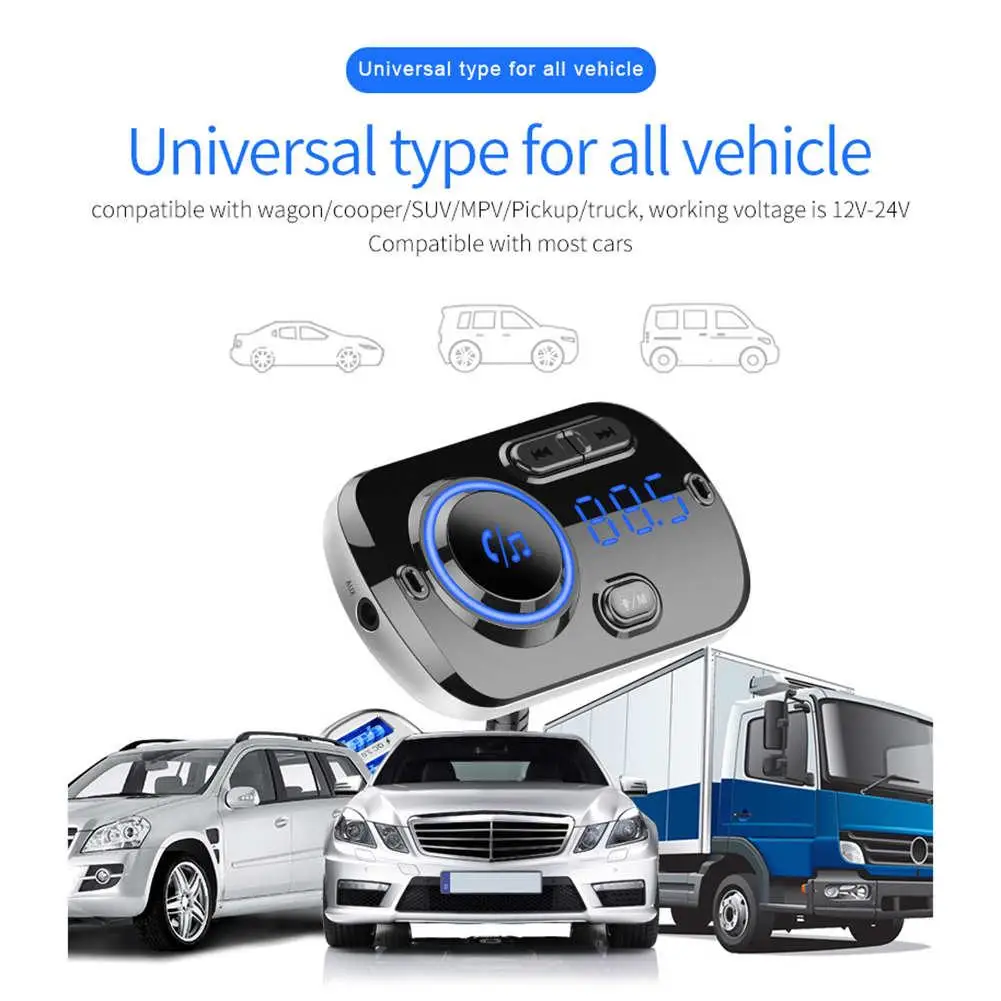 Fm-передатчик для автомобиля(Bluetooth 5,0) беспроводной радиоадаптер Hands-Free с двойным usb-зарядным устройством, функция быстрой зарядки QC3.0