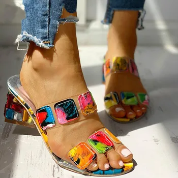 

Crystal Sandals Women Square Heels Summer Sandals Peep Toe Multi Colors Sandals Ladies Wedge Shoes Sandales Femme 2020