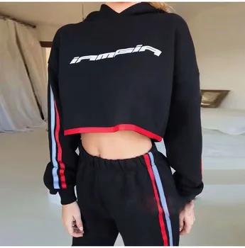 

Autumn 2019 Striped Cropped Hoodies Sweatshirt Women Knitted Drop Sleeve Oversized Hoodie Streetwear Sweatshirts Mujer