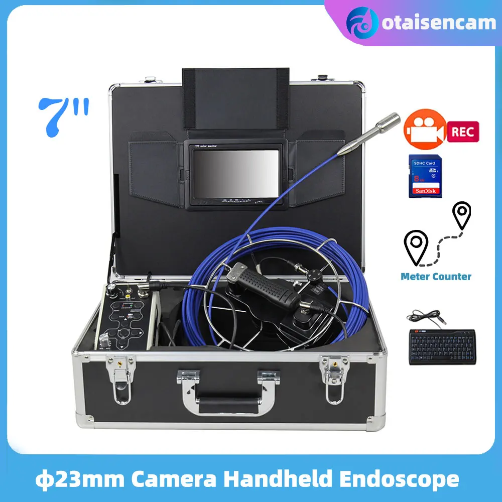 

WOPSON 23mm Camera Drain Pipe Sewer Inspection Endoscope System 7 Inch Screen With DVR Keyboard Meter Counter 5mm Cable