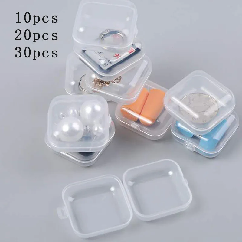 

10/20/30pcs 3.5cmx3.5cm Mini Portable Plastic Transparent Storage Boxes for earplug Earring Box Home Organization Jewelry pill