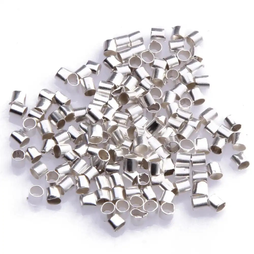 500/1000pcs Metal Tube Crimp End Beads Findings Silver Wholesale 2mm