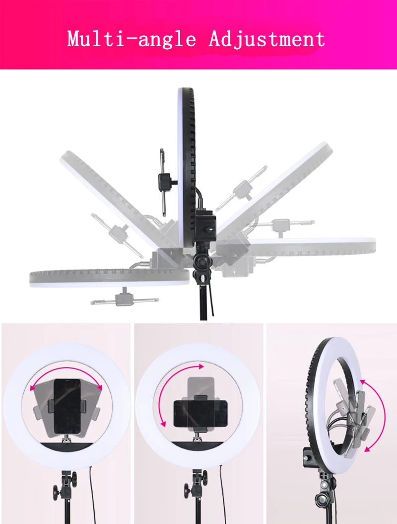 Светодиодный кольцевой светильник с держателем для телефона, тренога+ кронштейн стрелы, непрерывный светильник, комплекты для фото-и видеосъемки, красивый заполняющий светильник