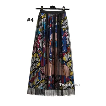 

Women 2020 Summer Cartoon Pattern Print Midi Skirts Elegant Women's High Elastic Waist A-line Skirt For Mujers