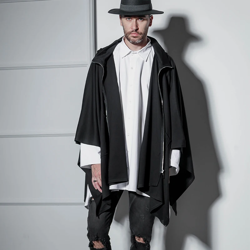 Medium length Cape Male Cape Bat shirt hip hop Jacket Hoodie Cardigan Cape Personality Loose Harajuku 1