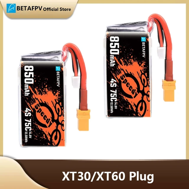 BETAFPV FPV Racing Drone Battery Parts 2PCS 850mAh 4S 75C Lipo Battery  XT30/XT60 Plug For