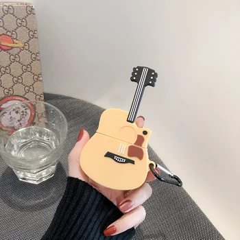 

3D Guitar Earphone Case for Airpods 1 2 Case Cute Silicone Cartoon Earpods Cover for Apple Air Pods 2 1 Case with Keychain