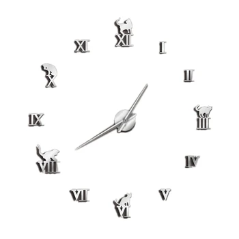 

3D Large Wall Clock Diy Large Modern Frameless Home Decor Cat Big Clock Mirror for Bedroom Living Room Kittens Kitty Wall Decor