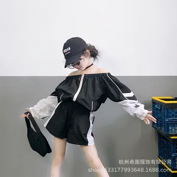 

2020 spring new girl suit Korean version of the word shoulder color matching casual sunscreen two-piece
