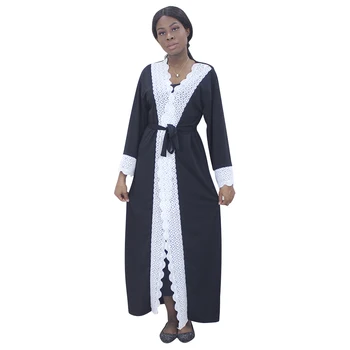 

Elegant Open Abaya Womens Lace Dress Plus Size Loose Dress Adult Muslim Kaftan Garments with waistband
