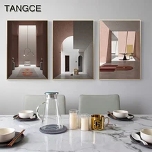 

Scandinavian Pink Fashion Architecture Wall Art Pictures Nordic Geometric Space Canvas Painting Minimalism Posters Prints Decor