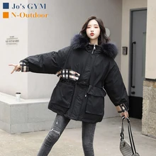 Женская зимняя куртка с карманами, ветрозащитная, с меховым воротником, с капюшоном, теплая, белая, утиный пух, куртка-карго, свободные, модные куртки