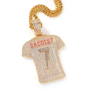 

Hip Hop Full CZ Stone Paved Bling Ice From Baddesy Number 7 Basketball Jersey Pendants Necklace For Men Rapper Jewelry
