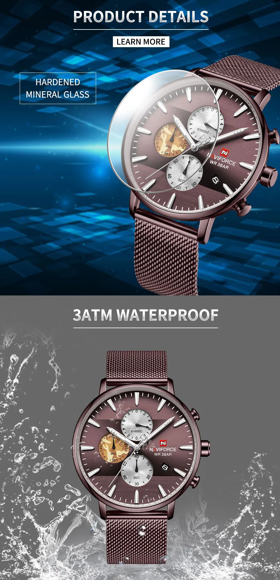 Мужские часы naviforce Топ бренд класса люкс хронограф из нержавеющей стали сетка мужские наручные часы водонепроницаемые кварцевые спортивные часы Подарки