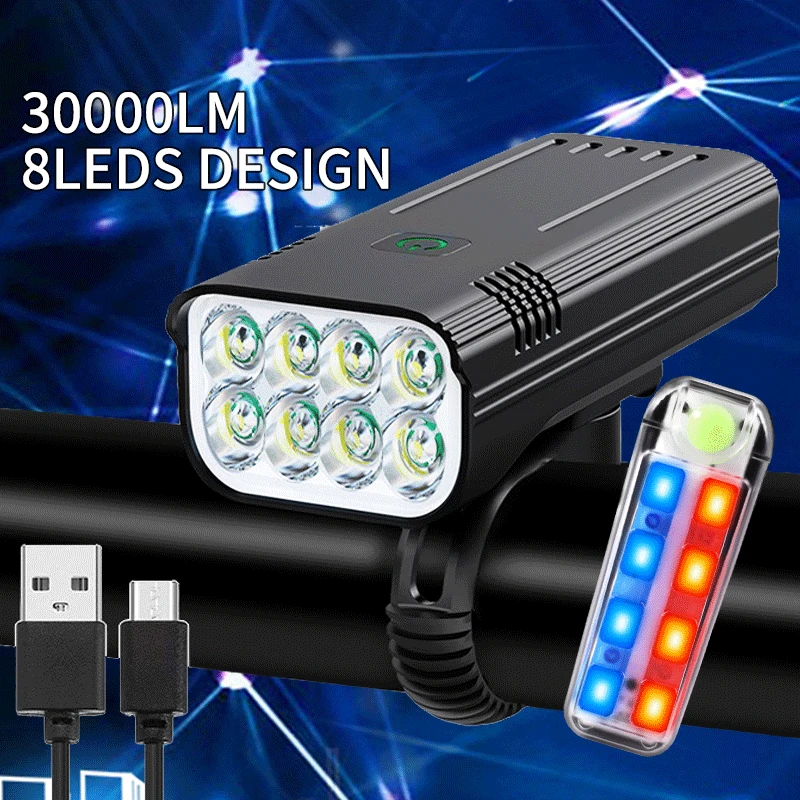 30000 Lumens 8T6 Bike Light USB Rechargeable Powerful LED Bicycle Headlight MTB Flashlight Front Lamp as power bank | Спорт и