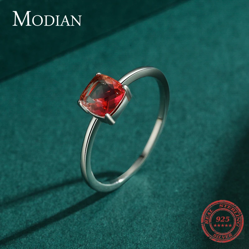Modian Pure 925 Sterling Silver Rainbow Tourmaline Female Rings for Women Geometric 6 Shape Finger Rings Wedding Fine Jewelry