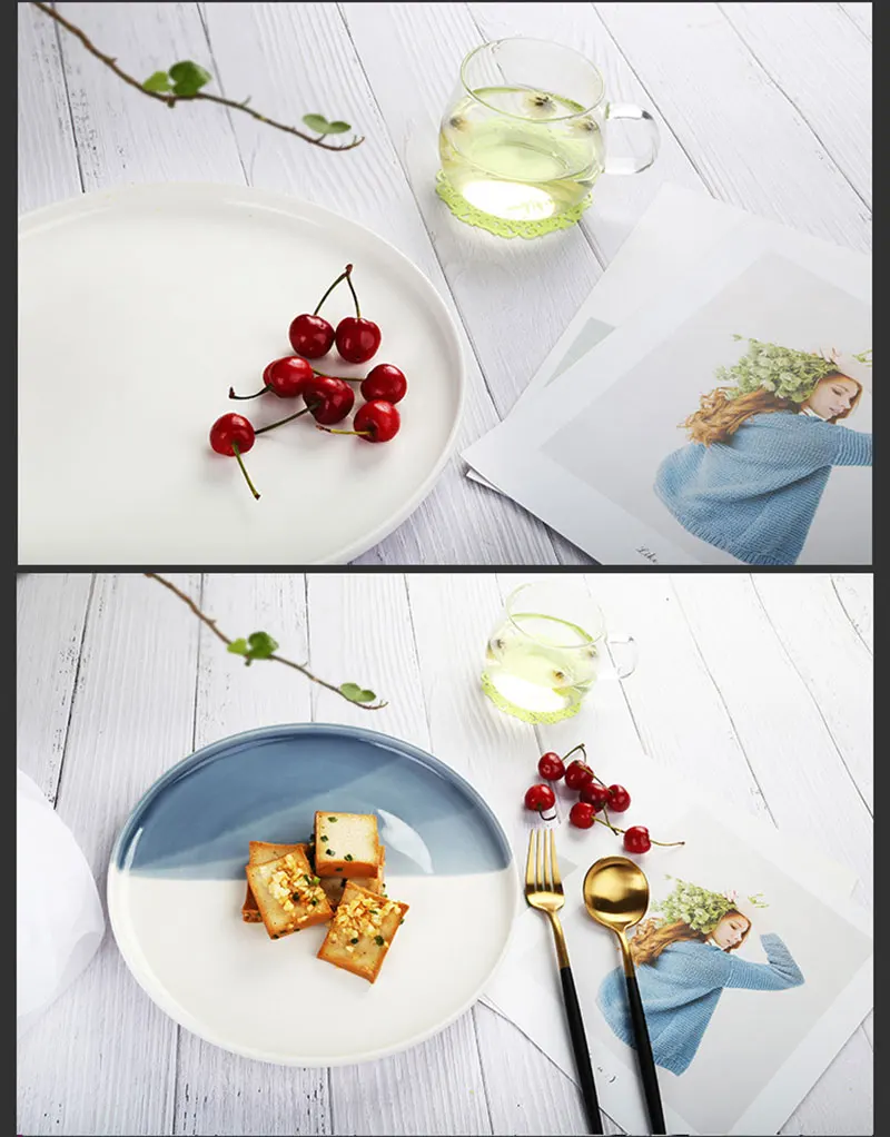 Посуда для кухни керамика 1 шт. в скандинавском стиле кухонная керамическая золотая Синяя тарелка большого размера стейк десертное блюдо современные домашние Принадлежности для приготовления обеда