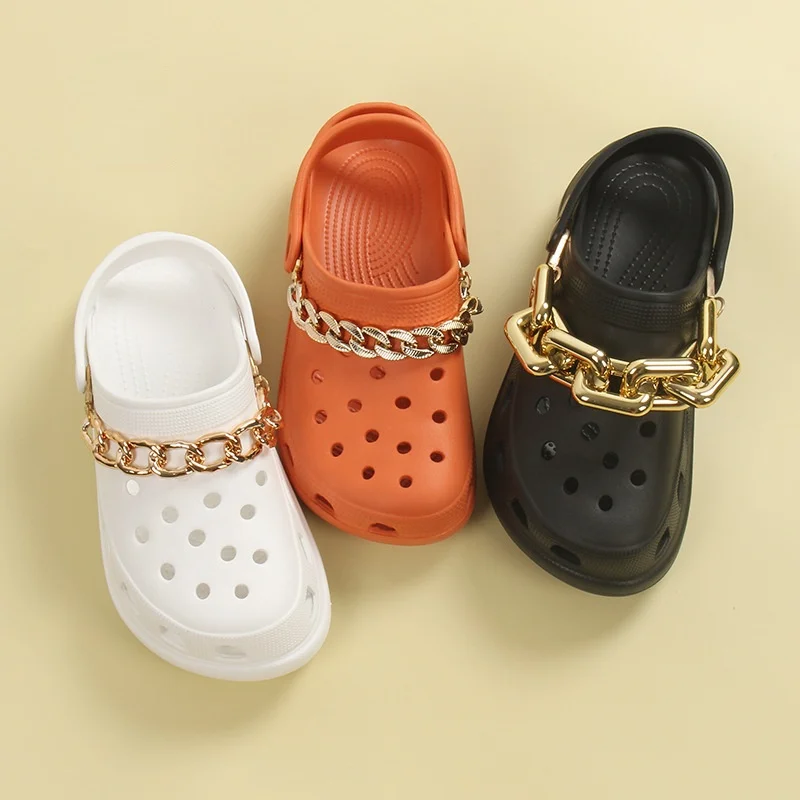 New Gold Chain Croc Charms Designer DIY 6-Style Rhinestone Decaration  Accessories for CROC JIBB Clogs Kids Women Girls Gifts