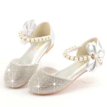 

2-12 Year Princess Fashion Beaded Sequins Kids Sandale Children 2020 New Girl High Heels Dance Party Sandal Summer Leather Shoes