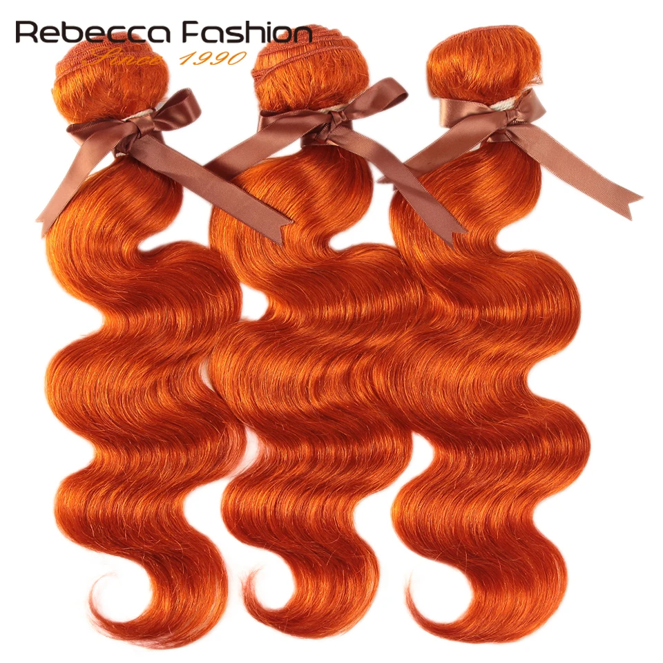 Rebecca Orange пряди с закрытием бразильские объемные волнистые человеческие волосы оранжевые 3 пряди с закрытием Remy