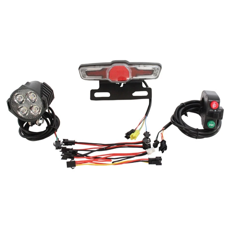 

ELOS-12V-80V 12W 300 Lumen LED Front Light with Built-In Horn 36V-60V 5W Rear Light with Brake and Turn Function Switch for Elec