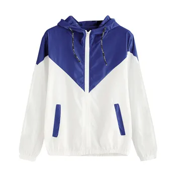

Casual Women Long Sleeve Patchwork Thin Skinsuits Hooded Zipper Pockets Sport Coat women coat clothes manteau femme #zhuliu5