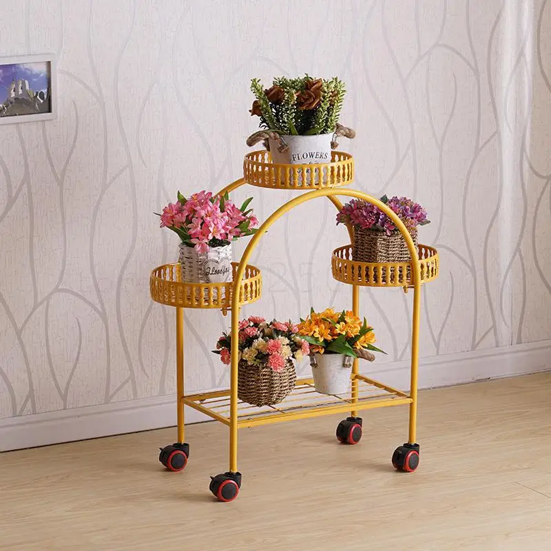 European-style Tieyi Flower Rack With Wheel Landing Flower Pot Rack Living Room Balcony Metal Flower Rack Multi-storey Indoor Pr - Цвет: Model 4