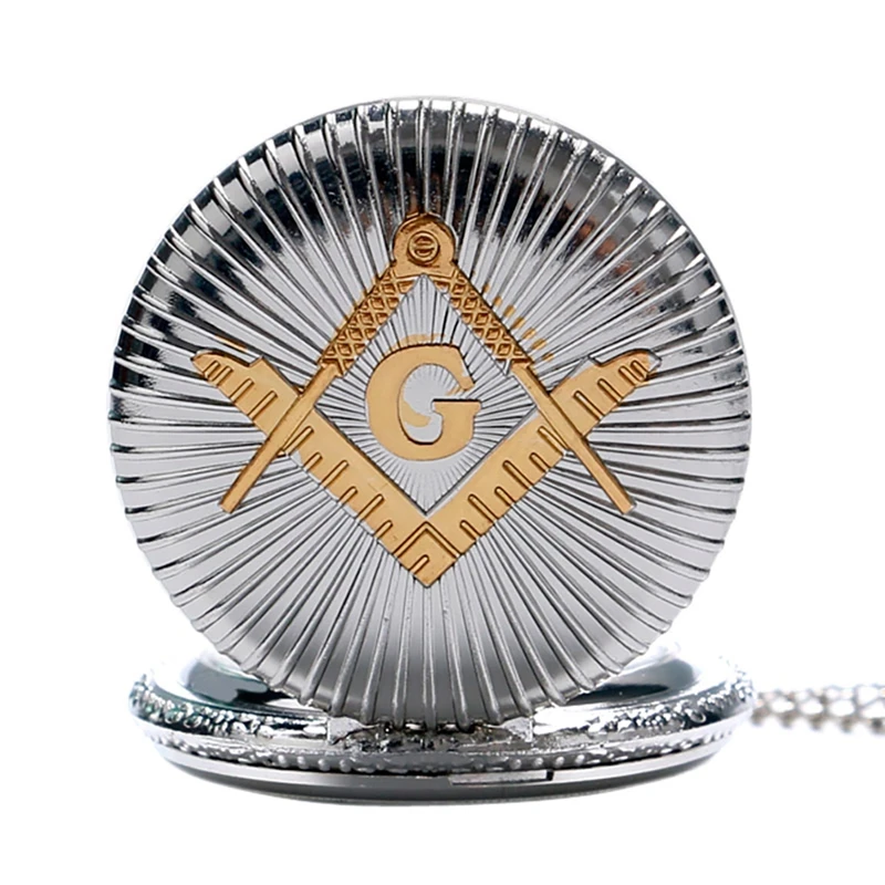 Pocket Watch Bronze Masonic Freemasonry Chrome Square and Compass Mason Retro Necklace Pendant Quartz Pocket Watch