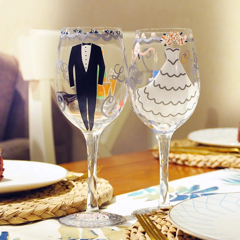 Свадебное шампанское стекло окрашены кристалл высокие ноги Творческий свадебное платье бизнес костюм влюбленных Кубок подарочная коробка