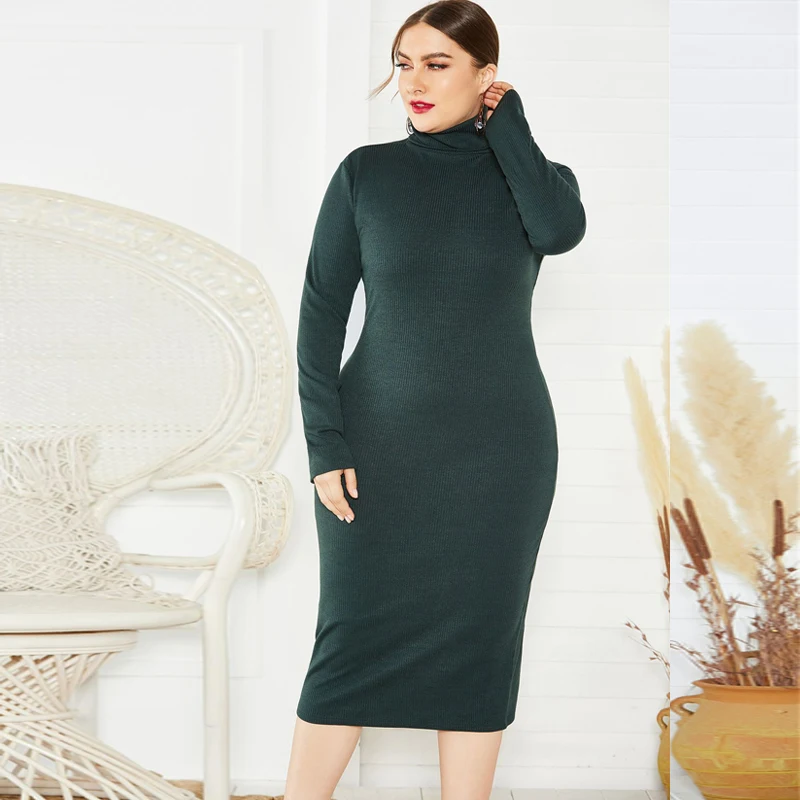 BHflutter 4XL 5XL 6XL Plus Size Winter Dress Women Long Sleeve Turtleneck Knitted Dress Ladies Sexy Bodycon Vintage Dresses