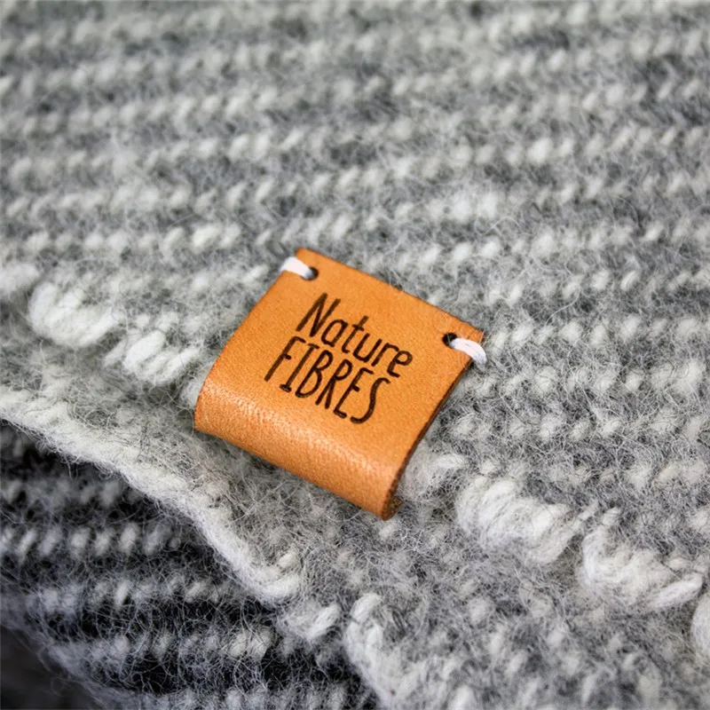 Custom Leather Labels, Personalized Logo Labels Tags, Leather Tags for Knitting - CENTER FOLD in Tan