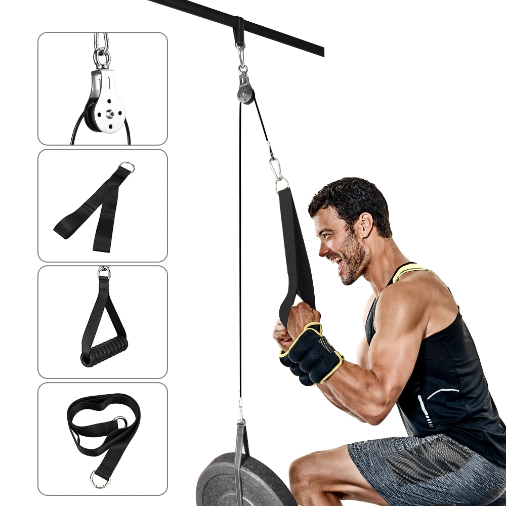 

Home Bodybuilding Fitness Pulley Cable Attachments System Arm Trainer Biceps Triceps Pulley Rope Machine Gym Workout Equipment