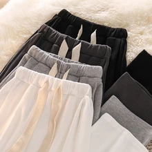 

Cotton Wide Leg Long Pants Women 2021 Winter Warm Causal Loose Trousers Elastic Waist Sportswear Streetwear Pants Femme Fall