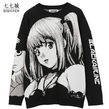 

FAKUNTN Anime Girl Knitted Sweater Men Hip Hop Streetwear Sweaters Vintage Pullover Women 2021 Japanese Harajuku Tops Spring