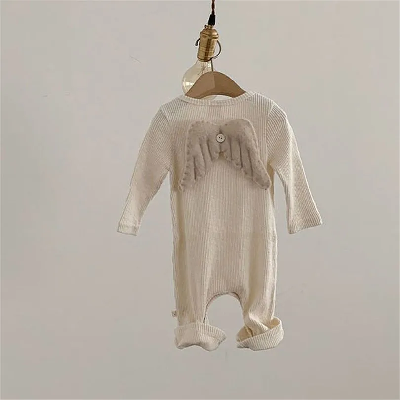 Бежевый Baby Boy Romper Cotton Angel Wing Newborn Baby Romper Autumn Baby Clothes Toddler Jumpsuit Baby Girl Romper Onesie Jumpsuit - Цвет: Бежевый